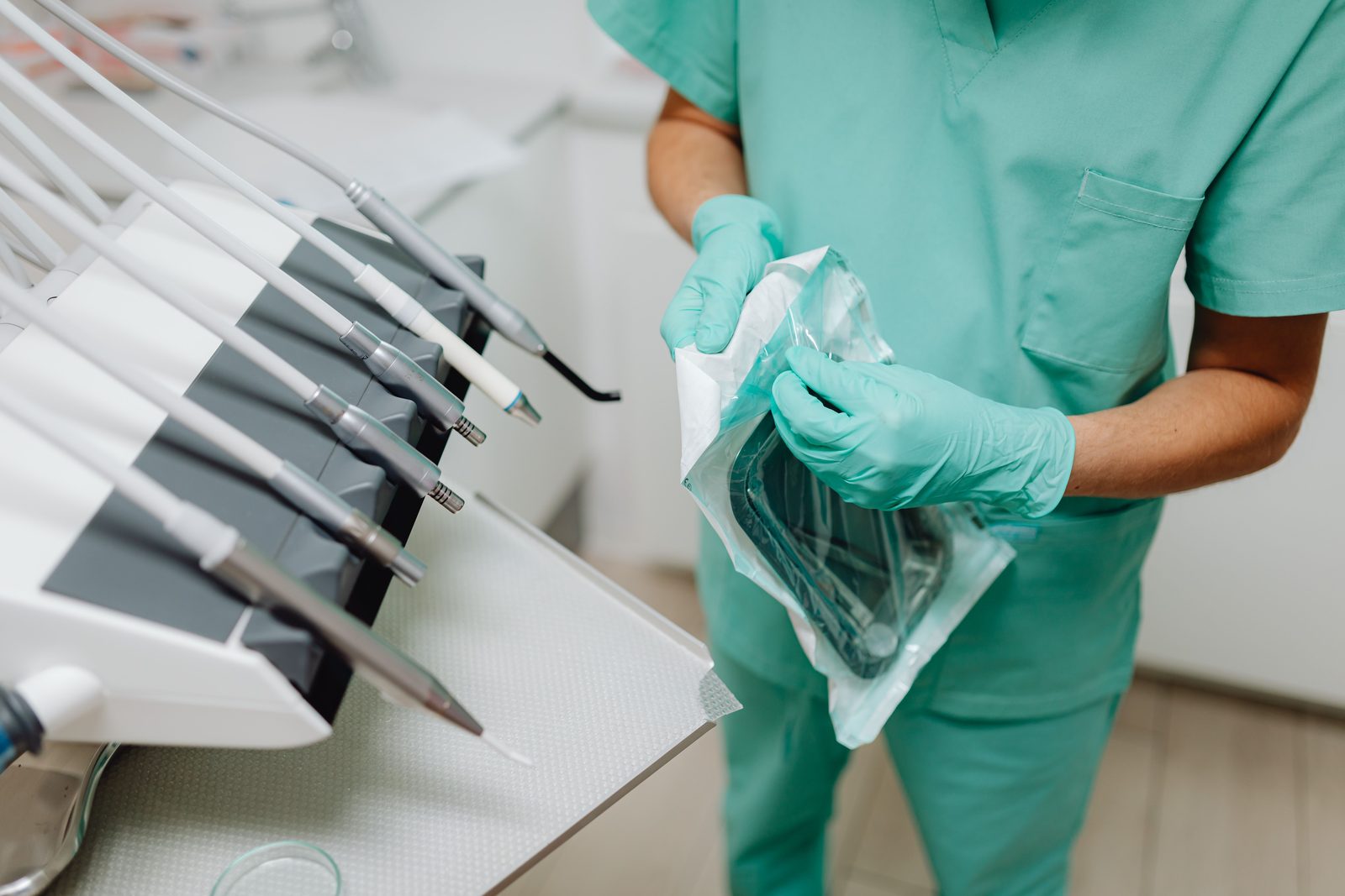 Single-use dental supplies being unpacked